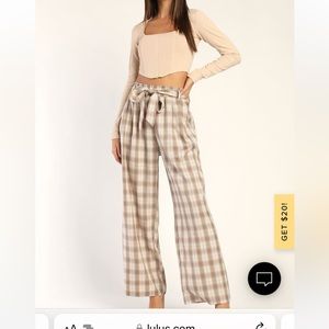 Lulus ivory plaid paper bag pants size small